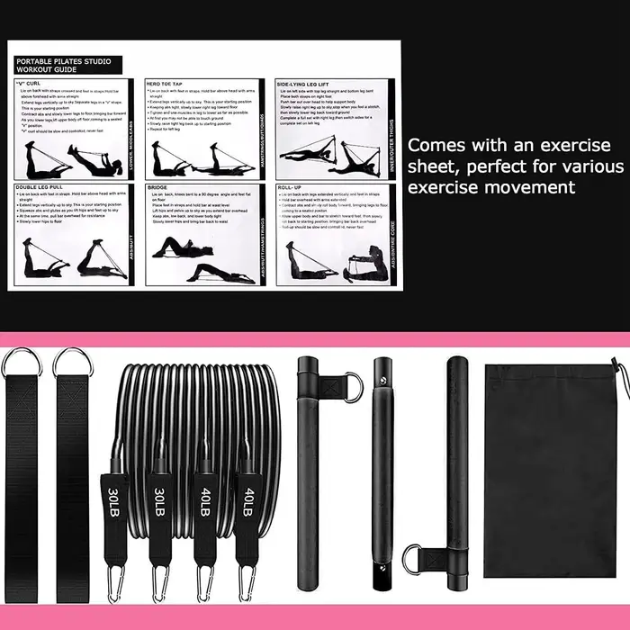 Kit de barre de Pilates avec bandes de résistance réglables