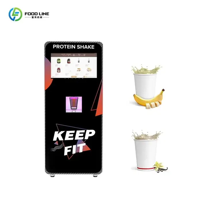 Distributeur automatique de protéines de lactosérum personnalisé, grande capacité d'eau, machine à shakes intelligente avec refroidisseur intégré et système de mélange de poudre