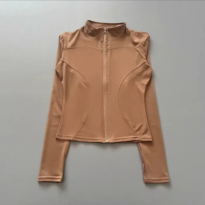 Veste d'entraînement pour femmes, extensible, ajustée, fermeture éclair sur le devant, manches longu