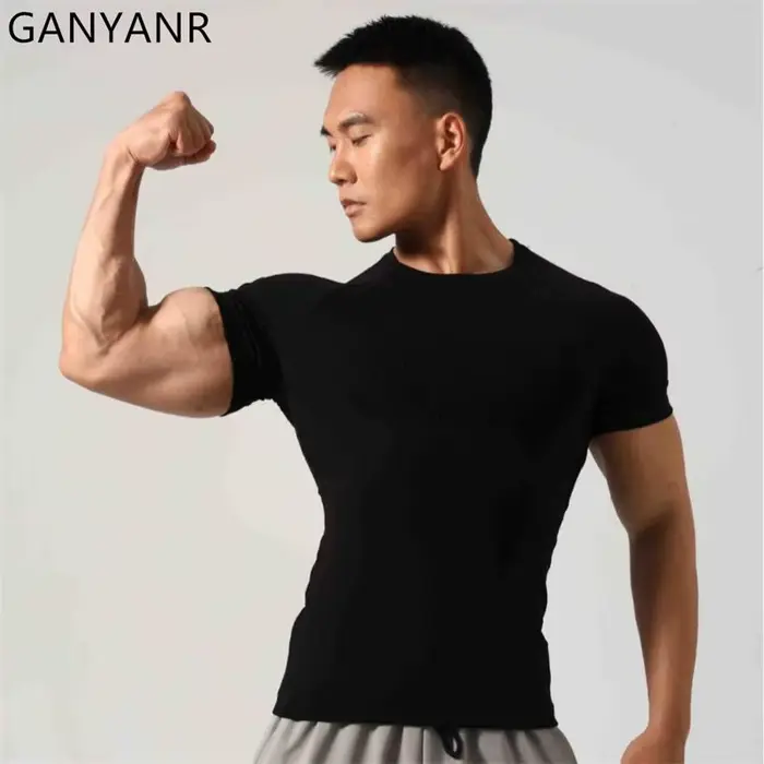 GANYANR hommes course T-shirt vêtements de sport à manches courtes vêtements de sport musculation Co