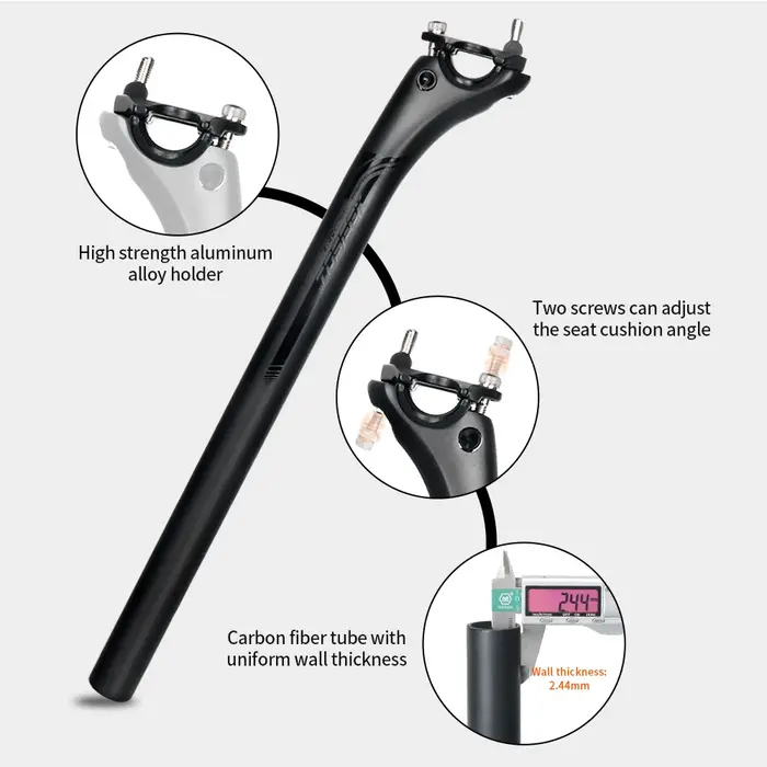 TOSEEK tige de selle en carbone 27.2 31.6mm longueur 400mm noir mat vtt tige de selle de vélo de rou