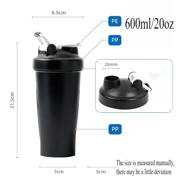 Shaker de 600 ml/20 oz, meilleur gobelet de fitness portable, shaker de protéines sans BPA avec mélangeur pour les passionnés de fitness et les athlètes