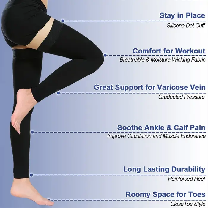 Chaussettes de compression unisexe grande taille niveau 2 (23-32 mmHg) montantes jusqu'aux cuisses pour le soulagement