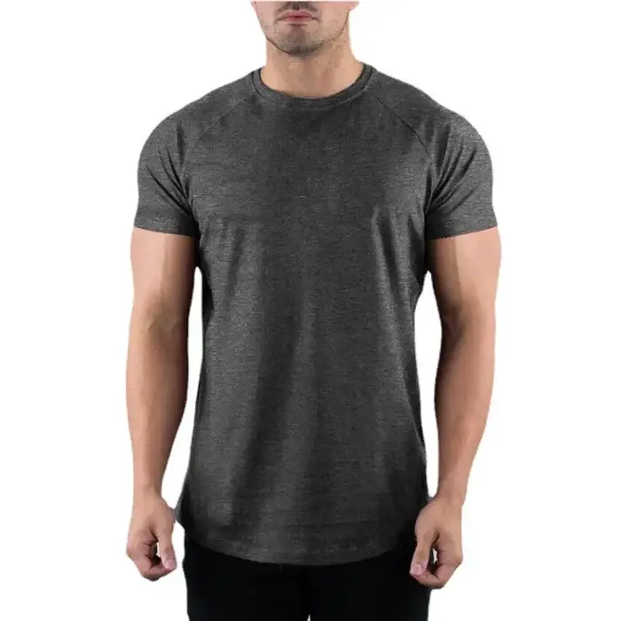 Hommes été Fitness plaine Gym T-shirt vêtements col rond à manches courtes