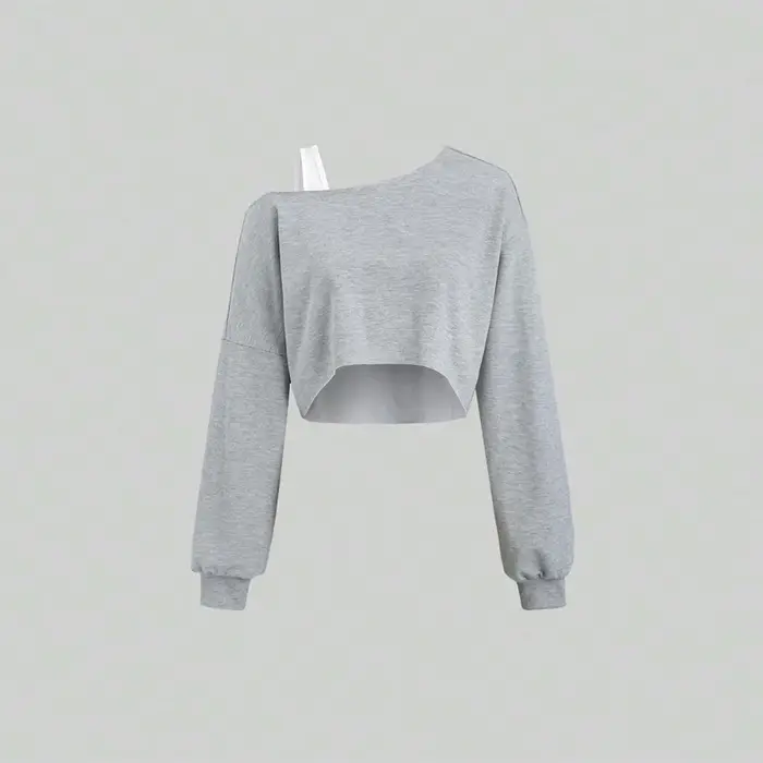 T-shirt de sport à manches longues pour femmes, printemps et été 2025, avec col diagonale irrégulier