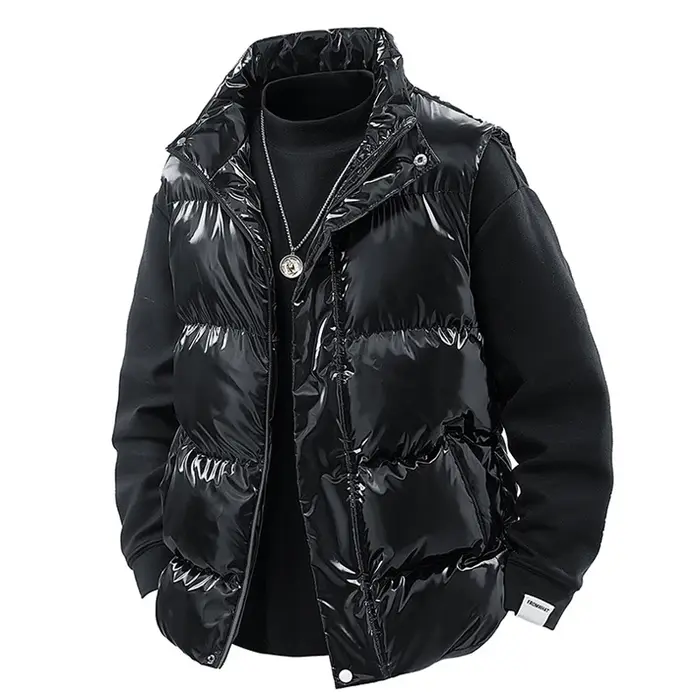 Hiver hommes chaud vers le bas gilets homme brillant col montant coupe-vent rembourré