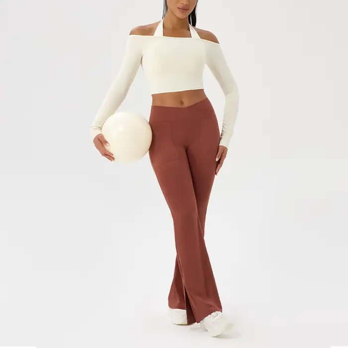 T-shirt de Yoga à manches longues pour femmes, asymétrique épaule dénudée, sexy, serré, vêtements de