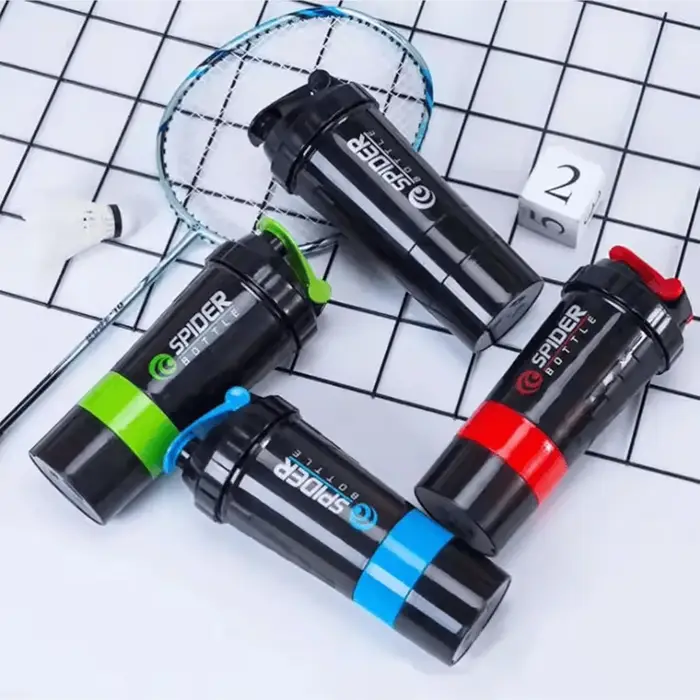 Bouteille Shaker à 3 Couches en Plastique pour Exercice de Musculation