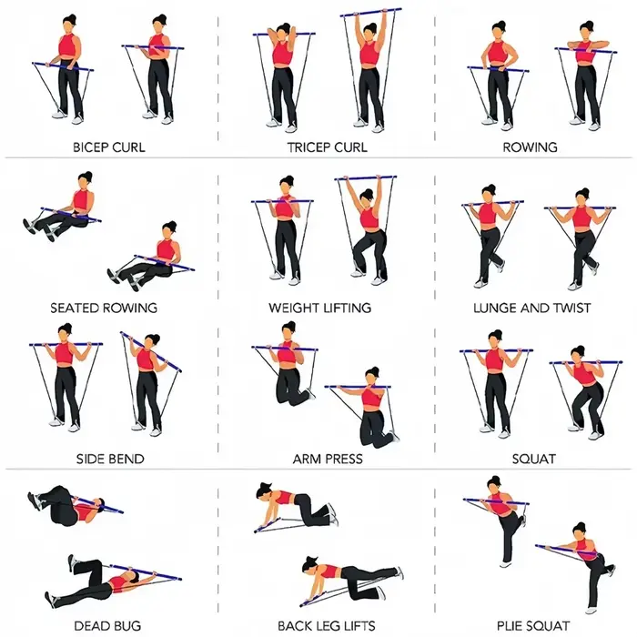 11 pièces Kit d'exercice corporel de barre de Yoga Pilates Portable Kit