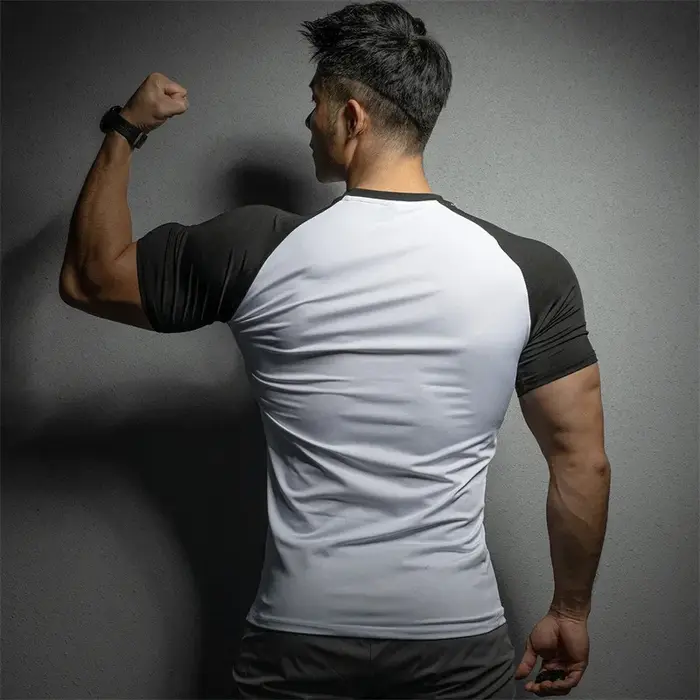 T-shirt de sport à manches courtes pour hommes, élastique, séchage rapide, couleur pure, loisirs, co