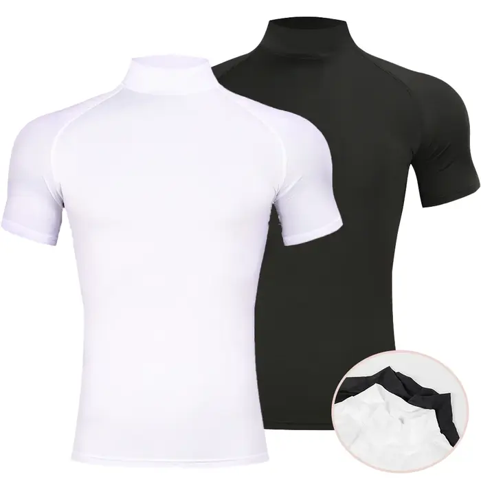 T-shirt moulant de sport de musculation pour hommes, col roulé à Compression, manches courtes, gymna