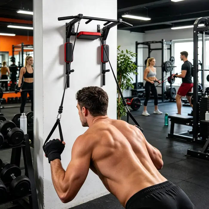 Barre de traction murale multifonctionnelle avec œillets, station de dips, capacité 200 kg, pour accessoires de gym