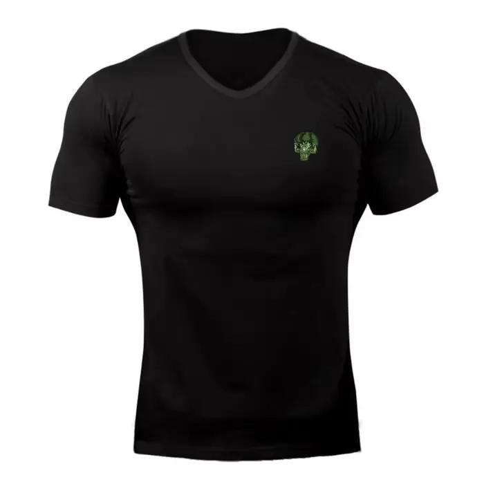 T-shirt de sport pour homme, coupe ajustée, col en V, manches courtes, en coton respirant, pour la c