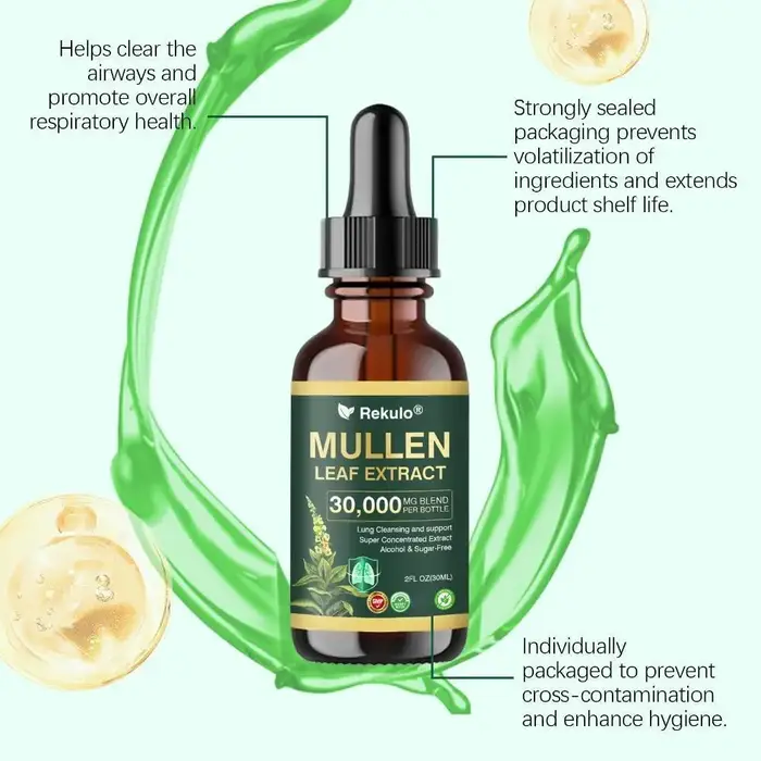 Extrait de feuille de molène 30000 mg – Gouttes Nettoyantes Pulmonaires – Absorption Rapide Naturelle – Soin Respiratoire Quotidien – Complément Oral pour la Santé