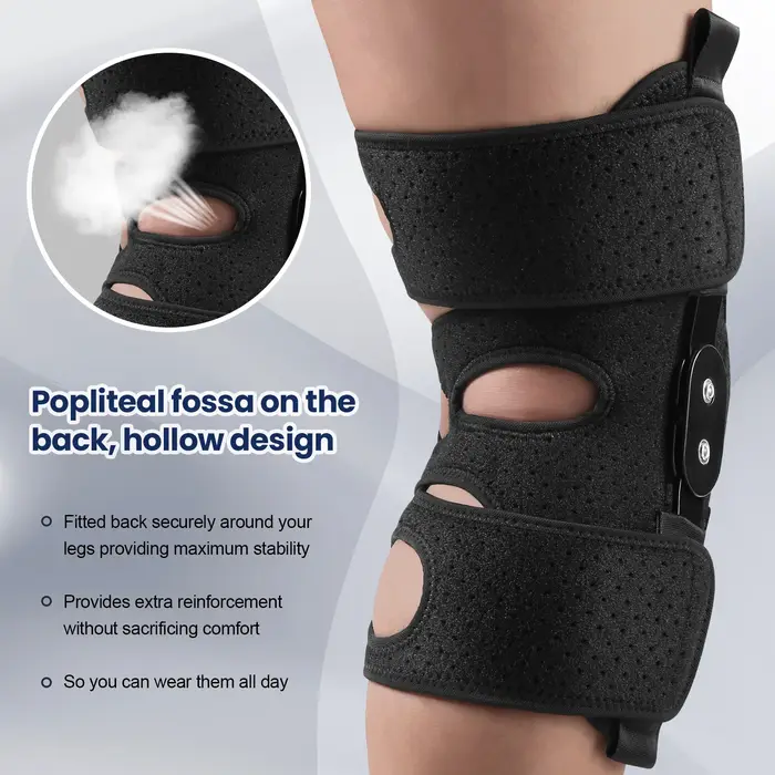 Genouillère articulée avec stabilisateurs latéraux et coussinets de Gel rotulien, douleur au genou pour hommes et femmes, déchirure du ménisque, récupération des blessures Acl Mcl