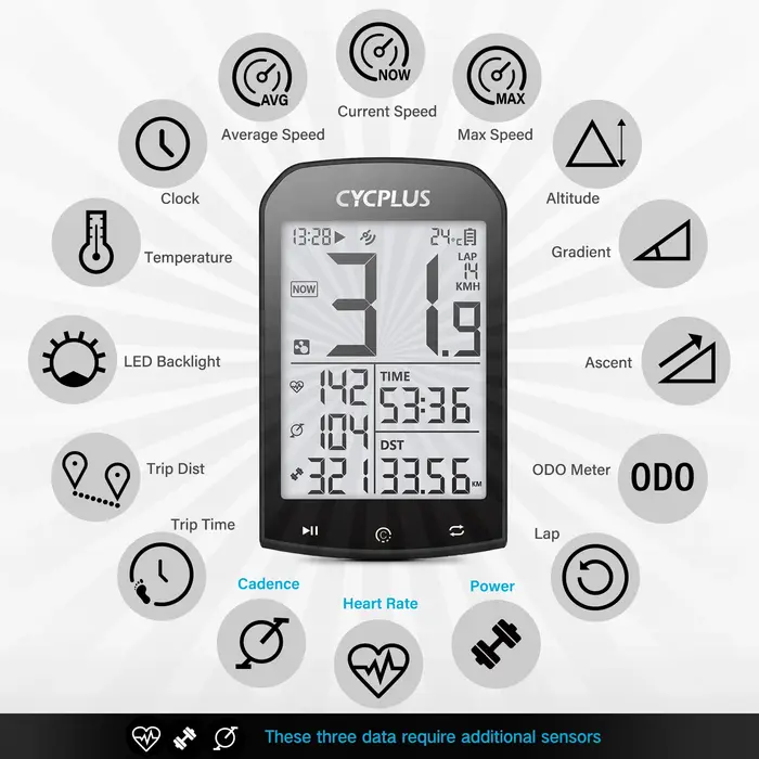 CYCPLUS-Ordinateur de vélo GPS Dallas, compteur de vitesse de vélo, Bluetooth 5.0 ANT +, compteur de