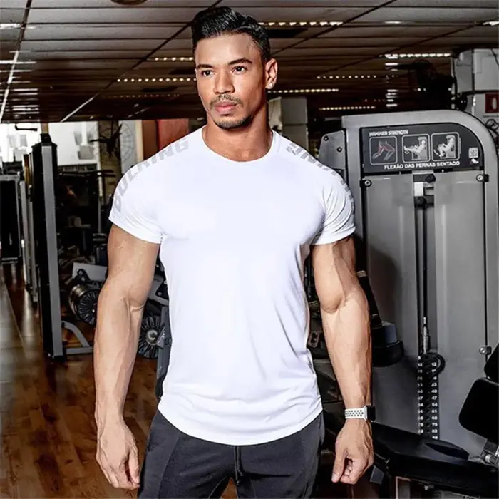 Compression séchage rapide T-shirt hommes course Sport maigre T-shirt court homme Gym Fitness muscul