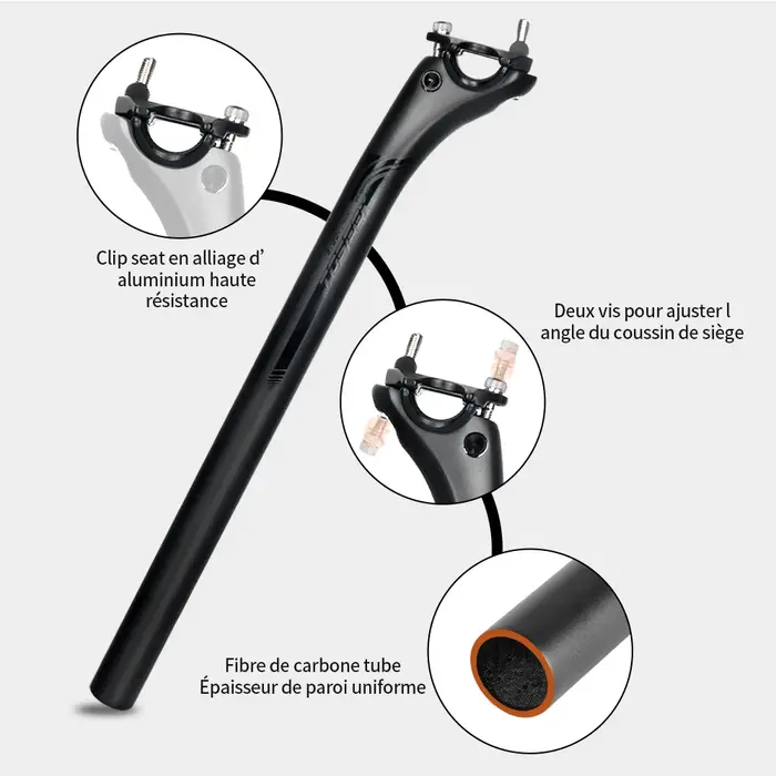 TOSEEK tige de selle en carbone 27.2 31.6mm longueur 400mm noir mat vtt