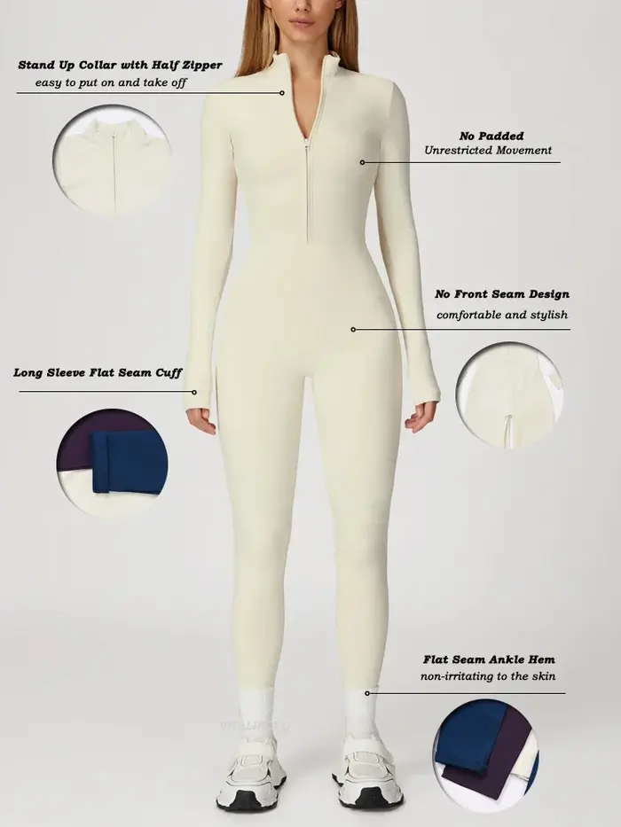 Combinaison de sport pour femme VITALINOVO, doublée polaire, à manches longues, zippée, pour yoga, c