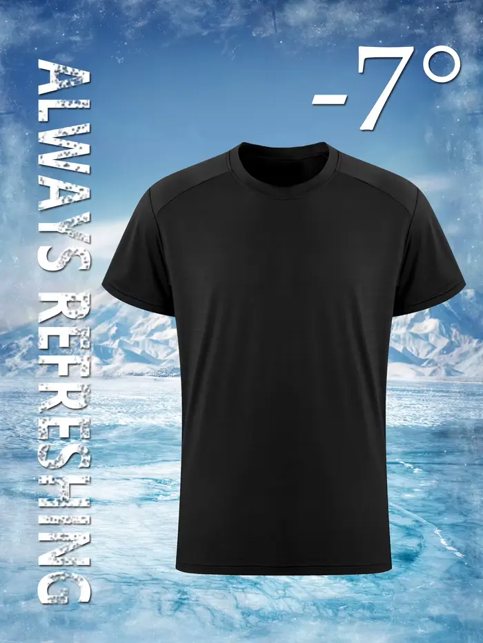 T-shirt de sport pour homme en soie glacée, séchage rapide, col rond, couleur unie, manches courtes,
