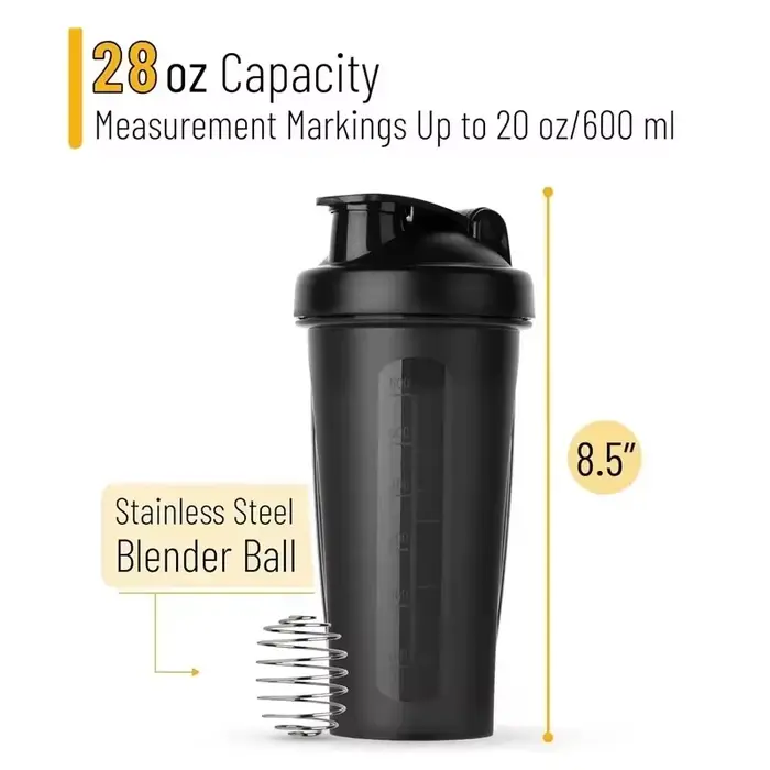 Bouteille shaker de 600 ml (20 oz) avec boule en acier inoxydable