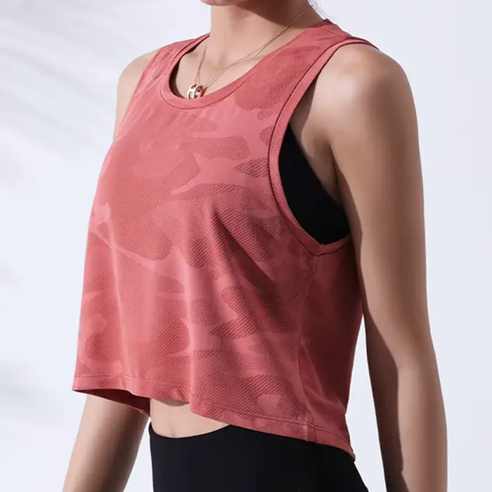 Femmes Camouflage course gilet Fitness haut court sans manches maille Yoga chemises respirant entraînement débardeurs