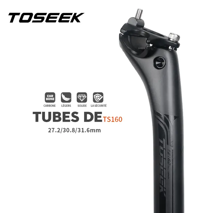 TOSEEK tige de selle en carbone 27.2 31.6mm longueur 400mm noir mat vtt