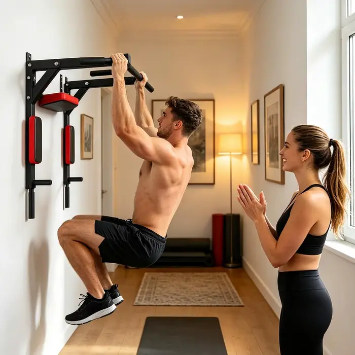 Barre de traction murale multifonctionnelle avec œillets, station de dips, capacité 200 kg, pour accessoires de gym