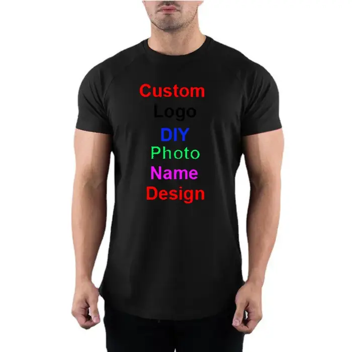 T-shirt à manches courtes en coton à col rond pour hommes, logo de marque bricolage personnalisé, en
