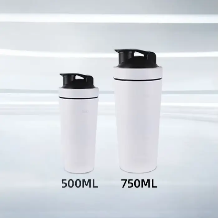 Bouteille Shaker de poudre de protéines en acier inoxydable de 500/750ml, avec boule en acier et éch