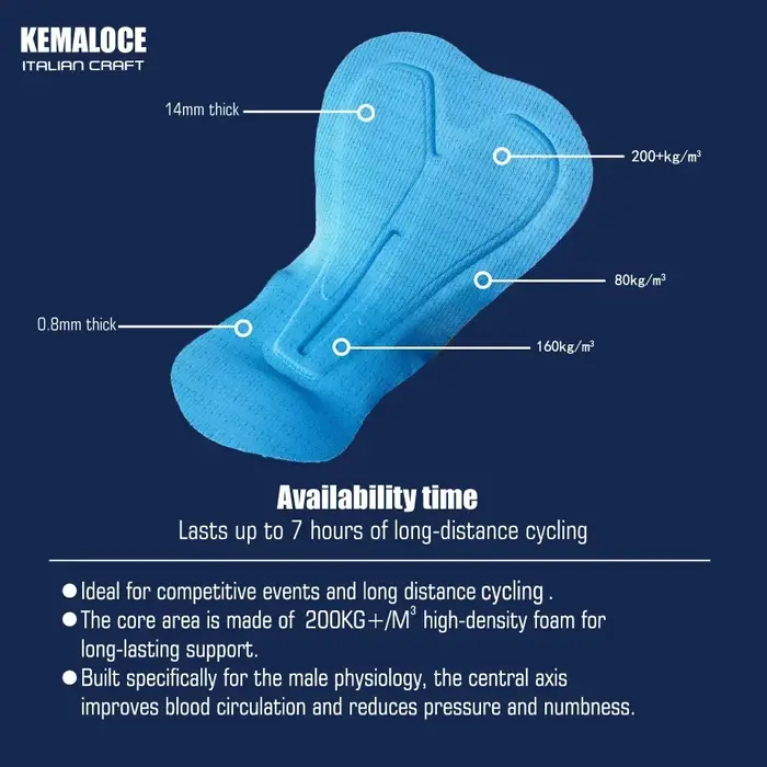 KEMALOCE hommes cyclisme cuissard solide bleu et noir 5D Gel Pad VTT Shorts haut de gamme en plein a