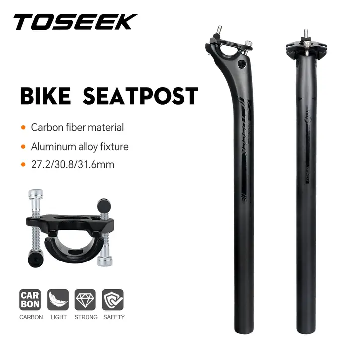 TOSEEK tige de selle en carbone 27.2 31.6mm longueur 400mm noir mat vtt tige de selle de vélo de rou