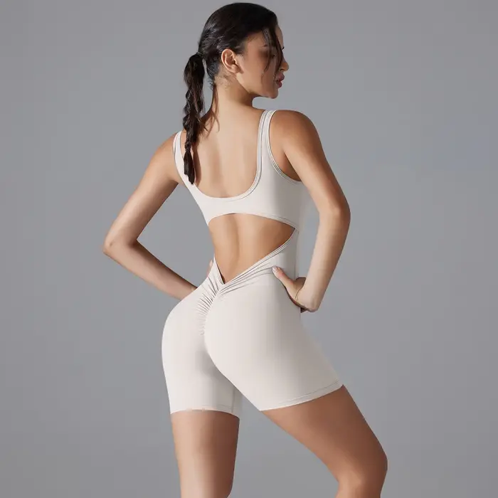 Nouveau V dos Scrunch sport combinaison femmes barboteuses de gymnastique sans manches vêtements