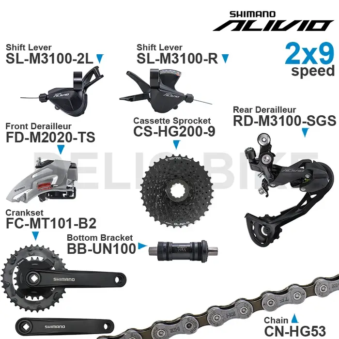 WinterMANO-Groupe ALIVIO M3100 2x9 vitesses avec manette de vitesse arrière et dérailleur avant M202