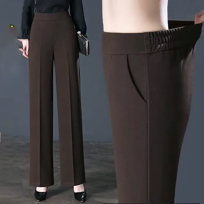Pantalon élastique taille haute décontractée, couleur unie, vêtements pour femmes, poches simples assorties avec tout, droit, printemps-automne