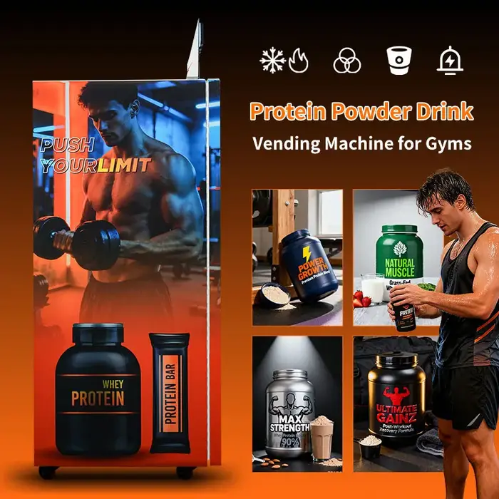 Distributeur automatique de protéines de luxe personnalisé, avec shaker intégré pour la préparation de shakes protéinés