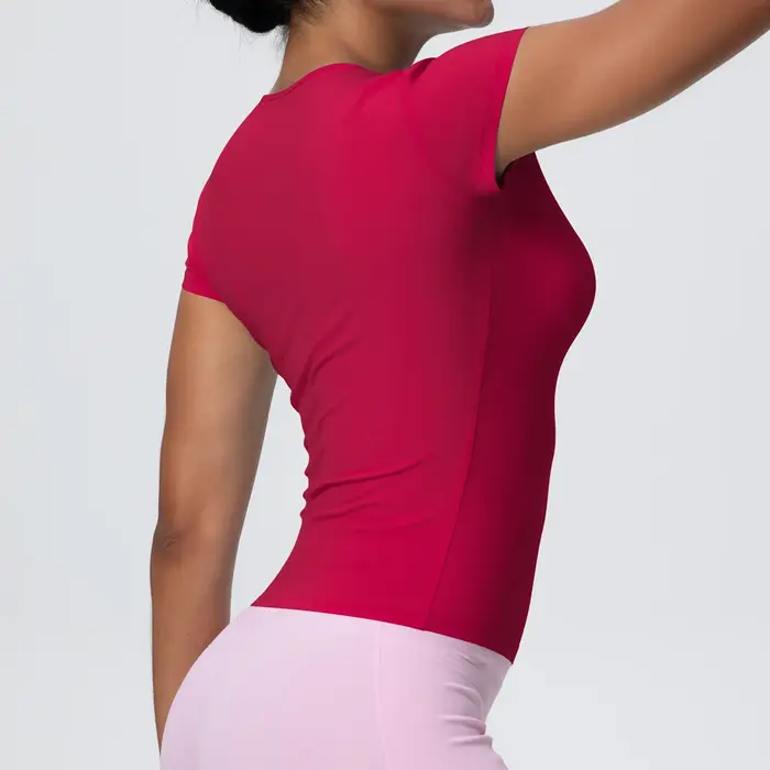 Femme couleur unie haut d'entraînement T-Shirt séchage rapide respirant à manches courtes sport de gymnastique course