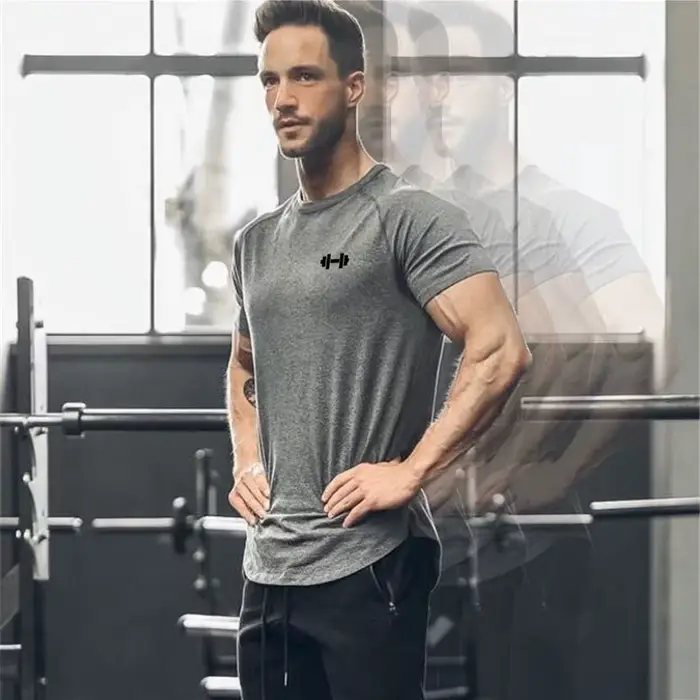 Gym Bodybuilding entraînement Muscle vêtements de sport hommes décontracté à manches courtes coton