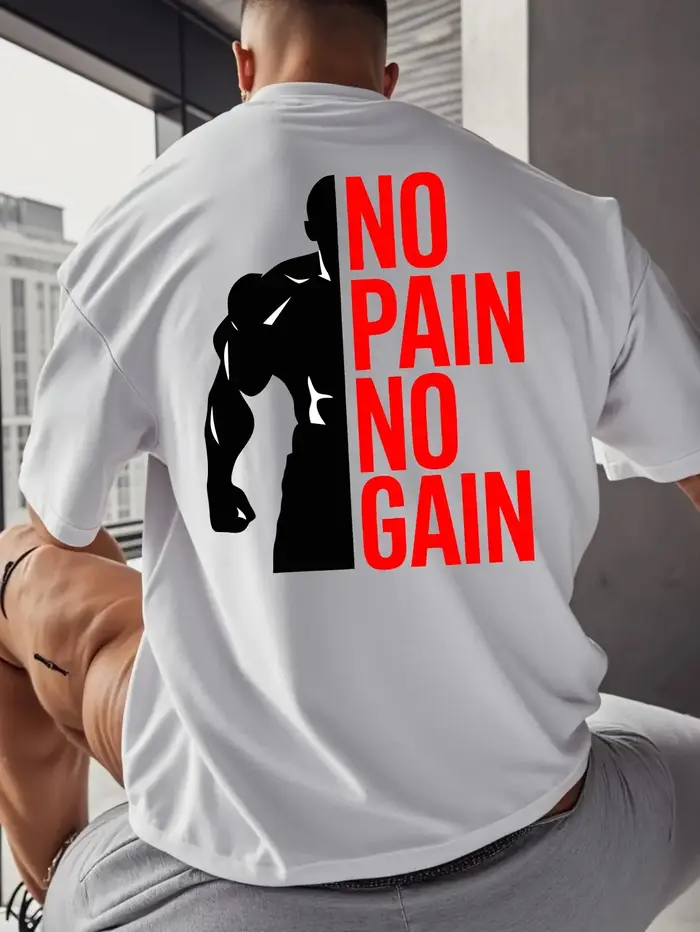 T-shirt de sport NO PAIN NO GAIN pour hommes et femmes, en coton, streetwear, oversize, mode sportiv