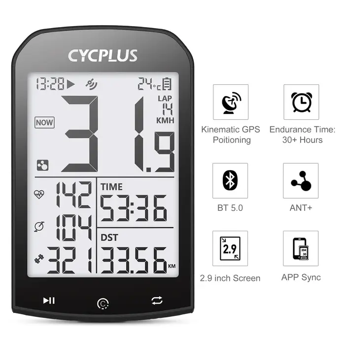 CYCPLUS-Ordinateur de vélo GPS Dallas, compteur de vitesse de vélo, Bluetooth 5.0 ANT +, compteur de