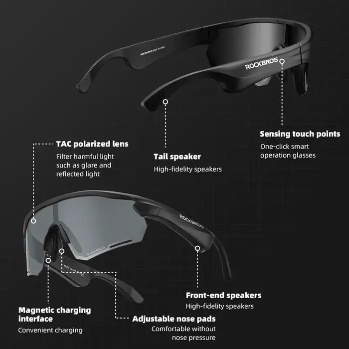 ROCKBROS Bluetooth lunettes polarisées cyclisme lunettes UV400 protéger appel téléphonique MP3 120 m