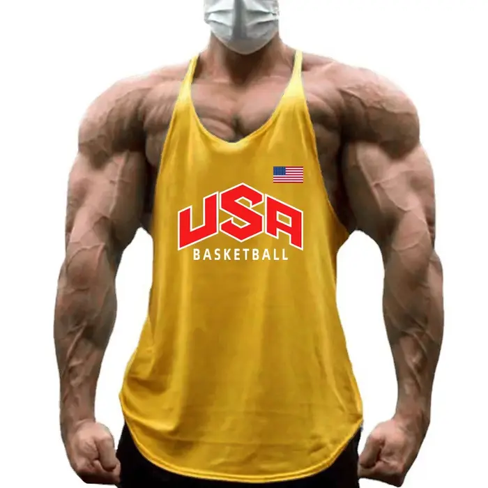 Marque vêtements hommes Sport sans manches Stringer Gym musculation Fitness entraînement Muscle chemise coton respirant Y-back débardeurs