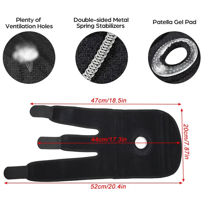 Genouillère avec stabilisateurs latéraux et coussinets de Gel rotulien pour un soutien maximal de la douleur au genou et une récupération rapide pour hommes et femmes, 1 pièce