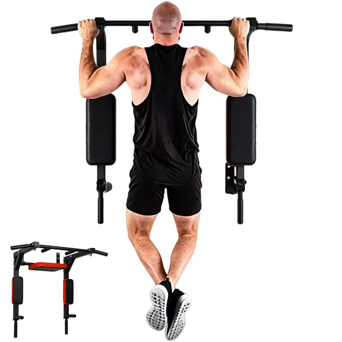 Barre de traction murale multifonctionnelle avec œillets, station de dips, capacité 200 kg, pour accessoires de gym
