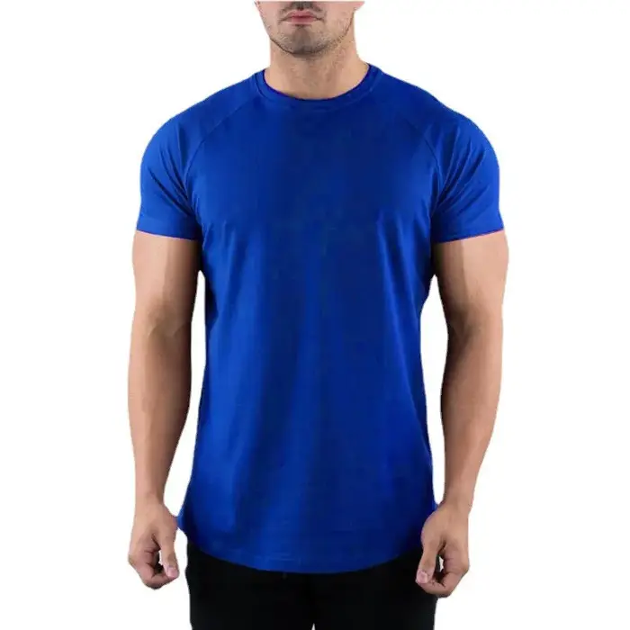 Hommes été Fitness plaine Gym T-shirt vêtements col rond à manches courtes