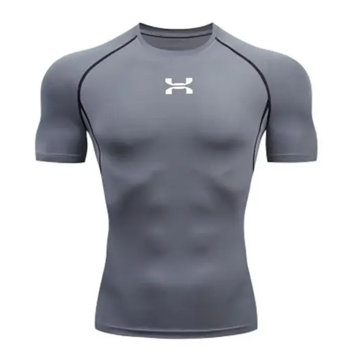 Vêtements de fitness, sweat-shirt de compression d'été à manches courtes pour hommes