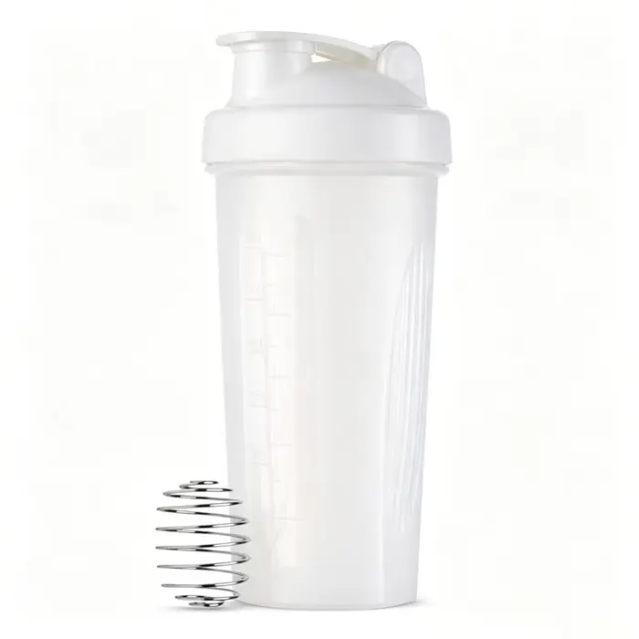 Bouteille shaker de 600 ml (20 oz) avec boule en acier inoxydable, sans BPA, en plastique, anti-fuit