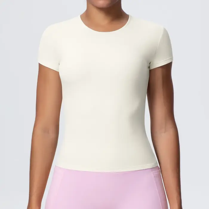 Femme couleur unie haut d'entraînement T-Shirt séchage rapide respirant à manches courtes sport de gymnastique course