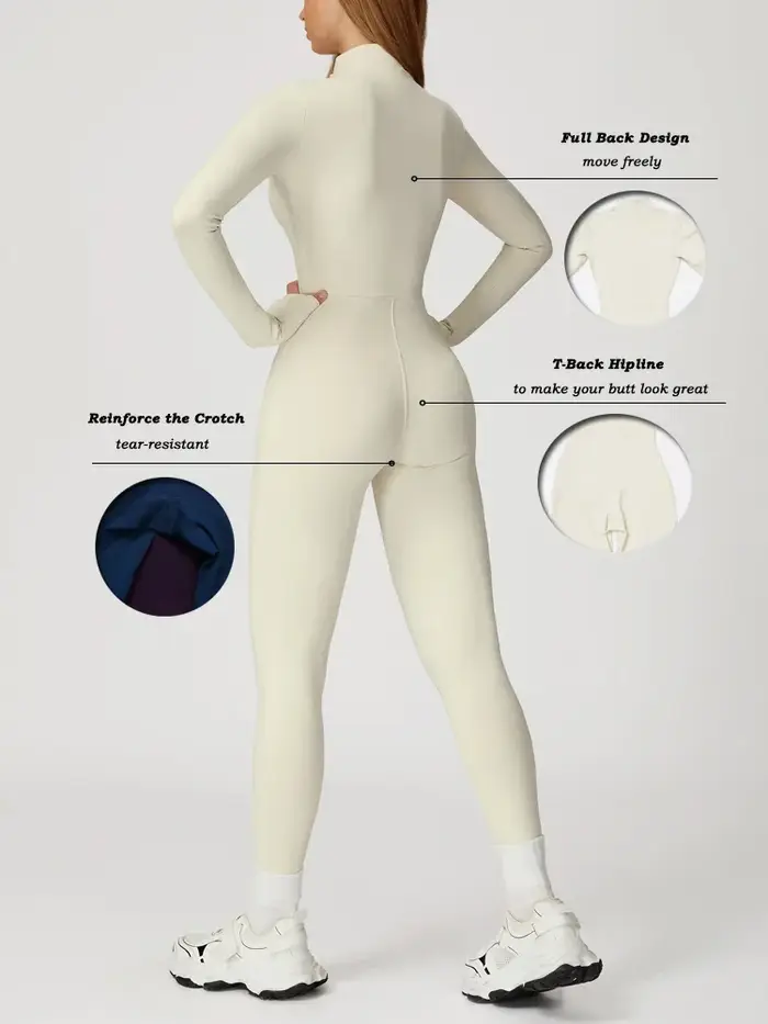 Combinaison de sport pour femme VITALINOVO, doublée polaire, à manches longues, zippée, pour yoga, c