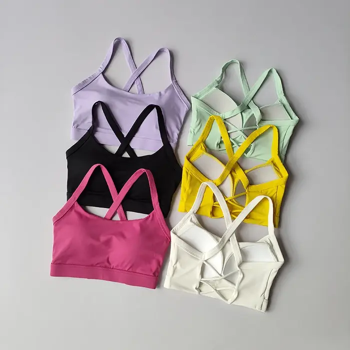 Soutien-gorge de sport pour femme à fines bretelles, dos élégant, antichoc, pour la course, le yoga, le Pilates et l'entraînement